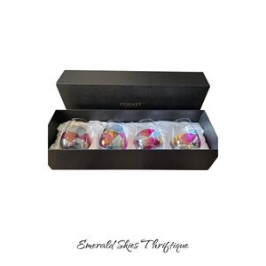 4 Cornet Barcelona Sagrada Stemless Stained Glass Mosaic Wine Glasses w box READ